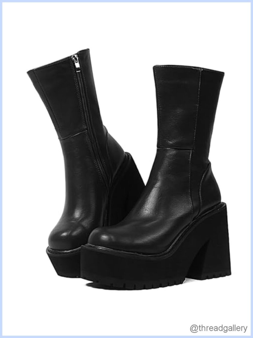 Platform Ankle Boots for Women Chunky Block Heel Faux Leather Combat Booties